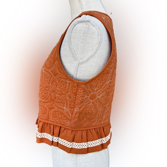 Quilted Peplum Vest with Lace Trim in Terracotta | Western Boho - Picture 9 of 15